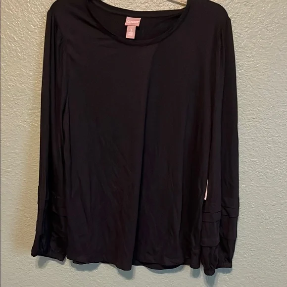 NEW Chico’s Black Relaxed Long Sleeve Blouse scoop neck ruffle sleeve top nwt - Picture 3 of 7
